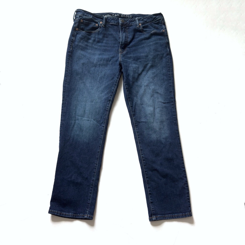 American Eagle Athletic Straight Jeans Mens 36x32 Stretch Dark Mid Rise READ